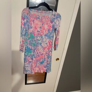 Lilly Pulitzer Pink and Blue Sheath Dress with Square Neck